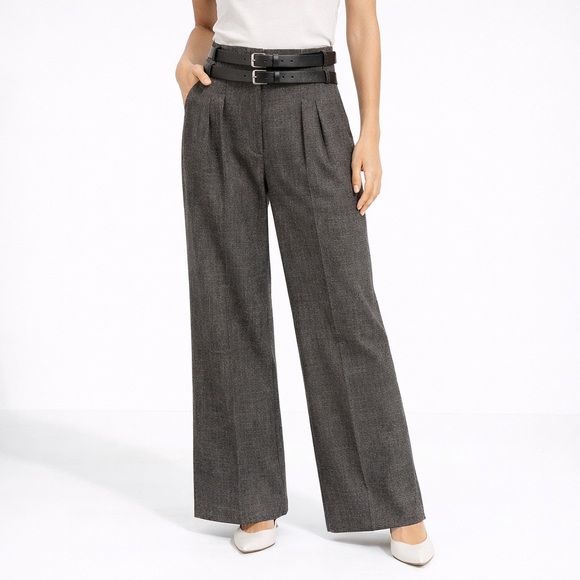 Exquise Pants - Exquise Albus Wide Leg Trousers Womens 6 Gray High Rise Double Belt Pants